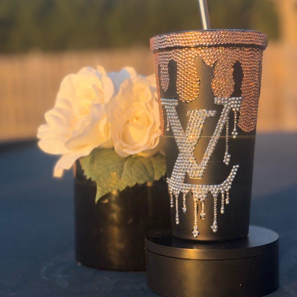 Bedazzled, Louis Vuitton, luxury fashion, Tumbler, drinking cup